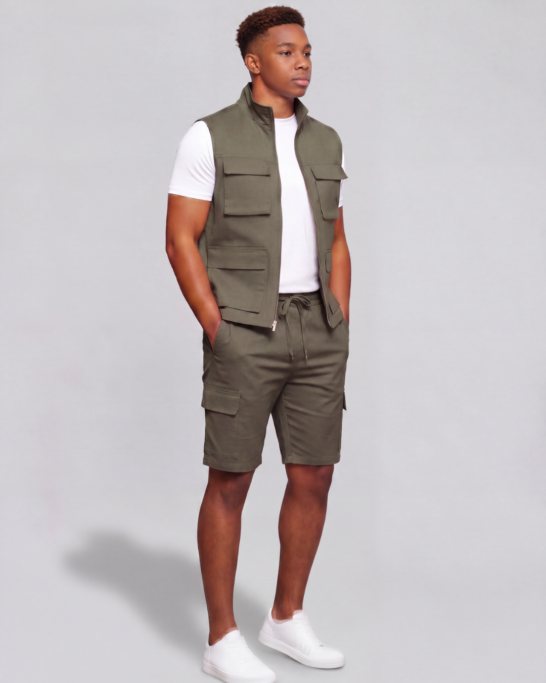 Boys' Tapered Cargo Shorts + Twill Vest Set