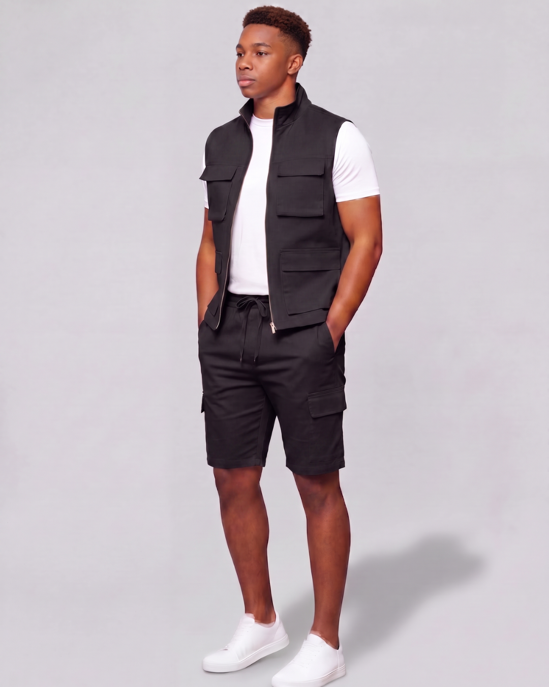 Boys' Tapered Cargo Shorts + Twill Vest Set