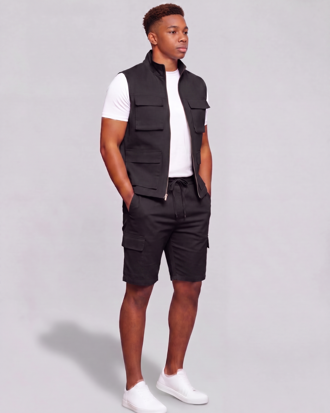 Boys' Tapered Cargo Shorts + Twill Vest Set
