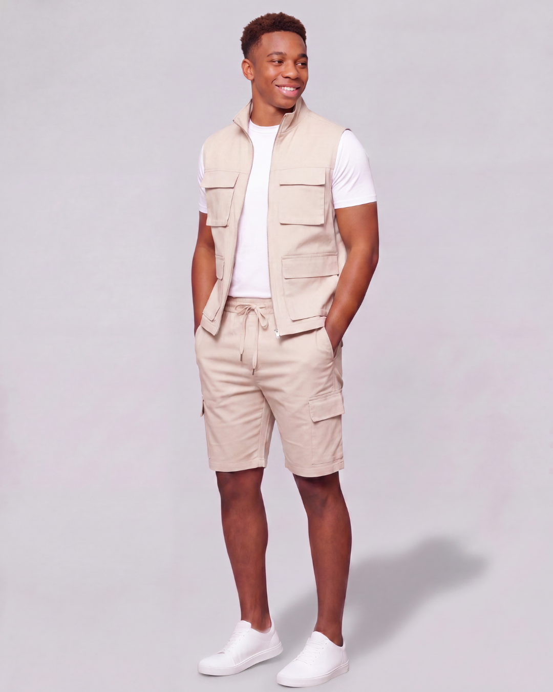 Boys' Tapered Cargo Shorts + Twill Vest Set