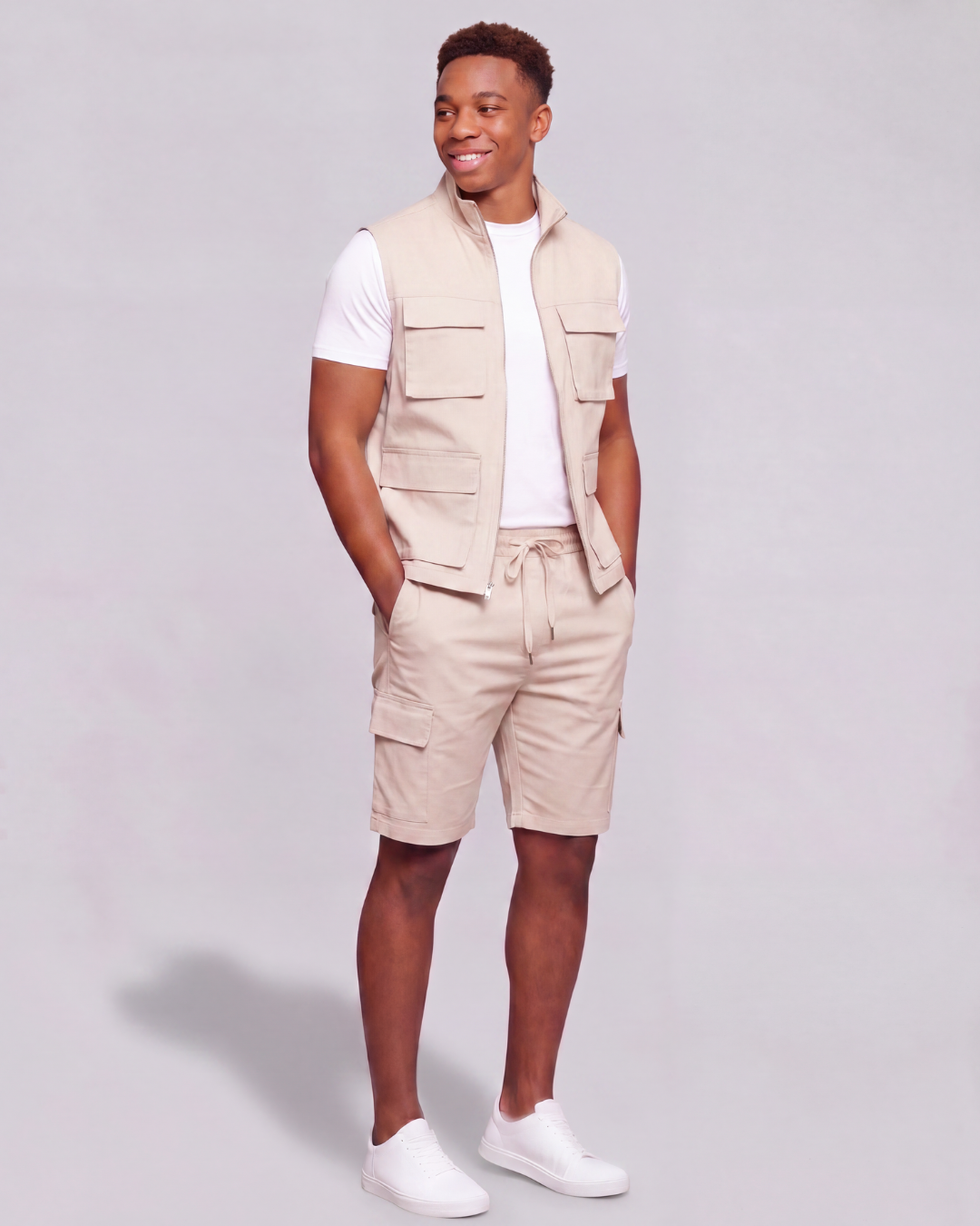 Boys' Tapered Cargo Shorts + Twill Vest Set