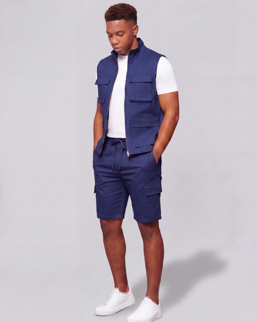 Boys' Tapered Cargo Shorts + Twill Vest Set