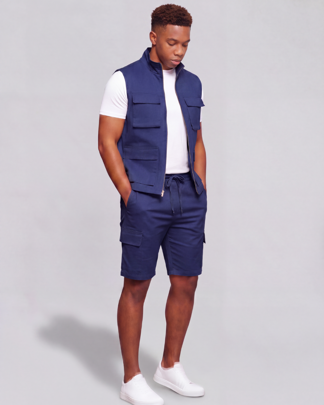 Boys' Tapered Cargo Shorts + Twill Vest Set