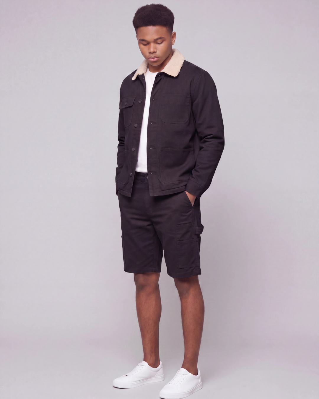 Boys' Carpenter Utility Shorts + Sherpa-Lined Chore Jacket Set