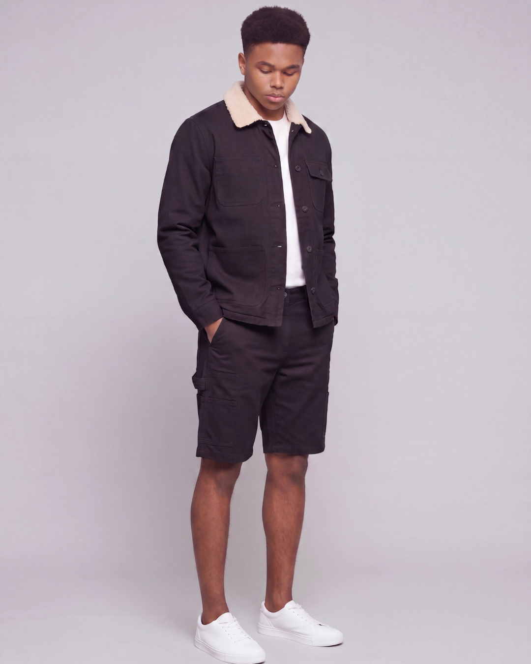 Boys' Carpenter Utility Shorts + Sherpa-Lined Chore Jacket Set