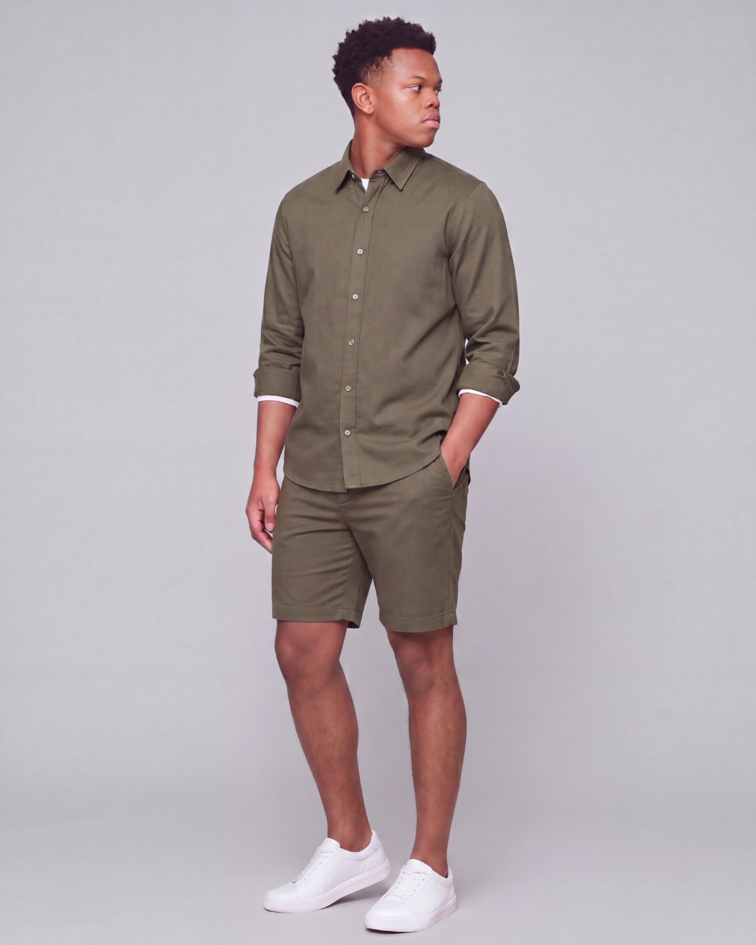 Boys' Classic Chino Shorts + Classic Long-Sleeve Overshirt Set