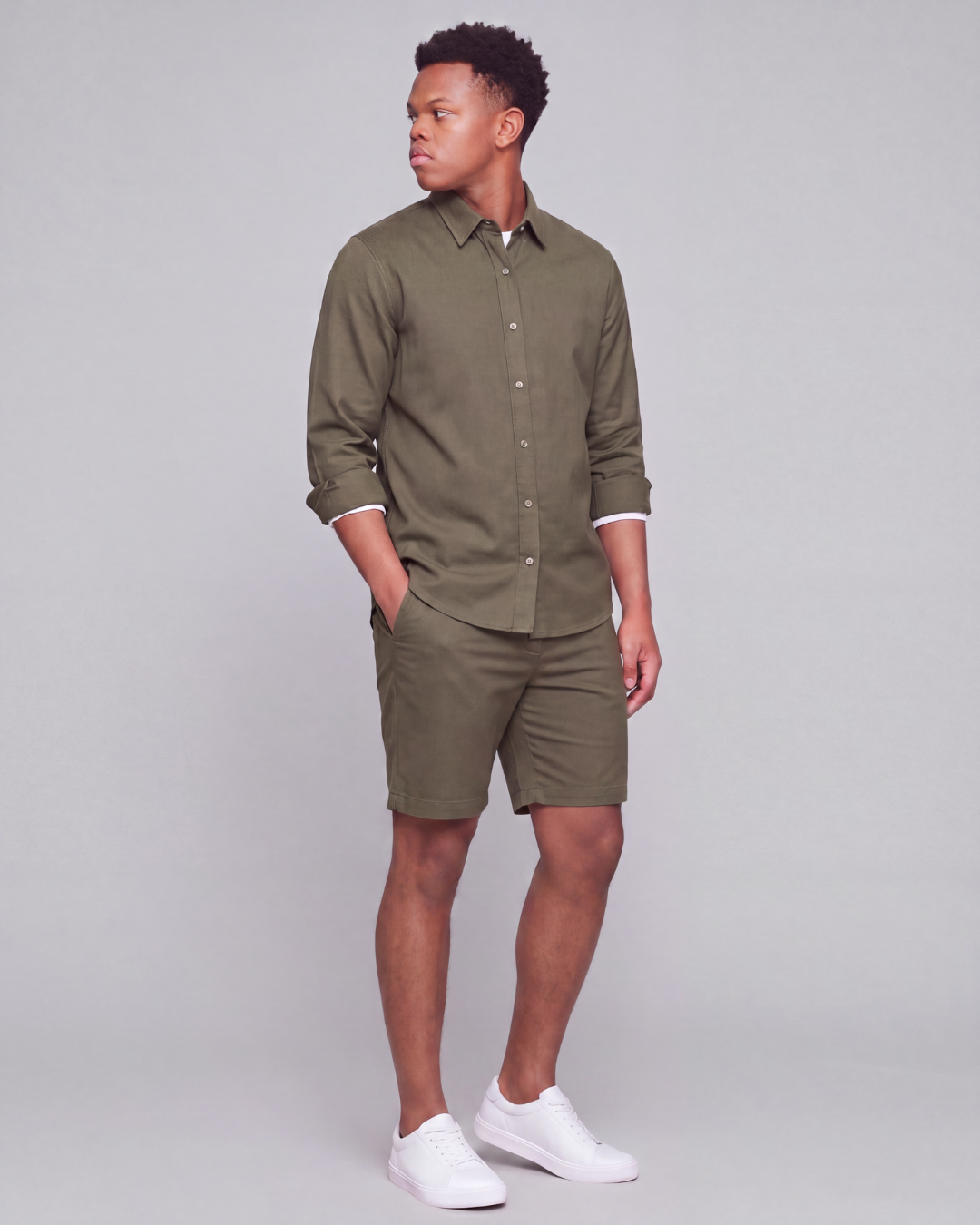 Boys' Classic Chino Shorts + Classic Long-Sleeve Overshirt Set