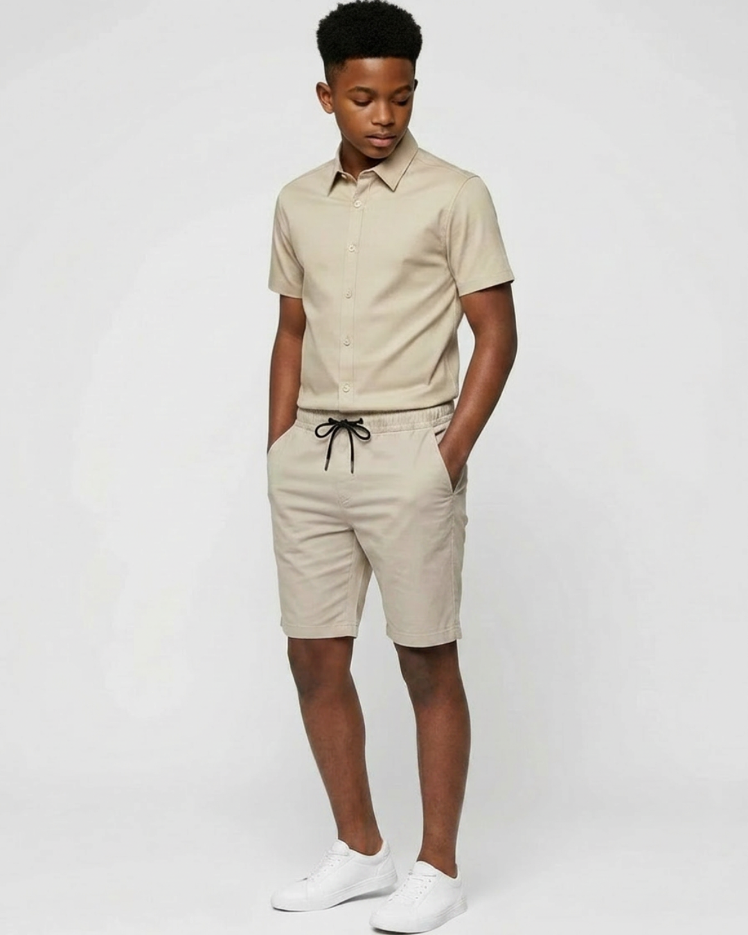 Boys' Drawstring Chino Shorts + Short-Sleeve Overshirt Set
