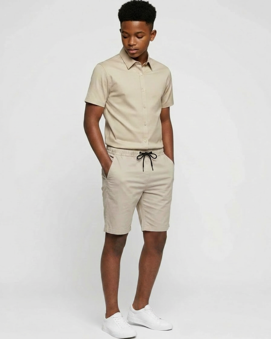 Boys' Drawstring Chino Shorts + Short-Sleeve Overshirt Set