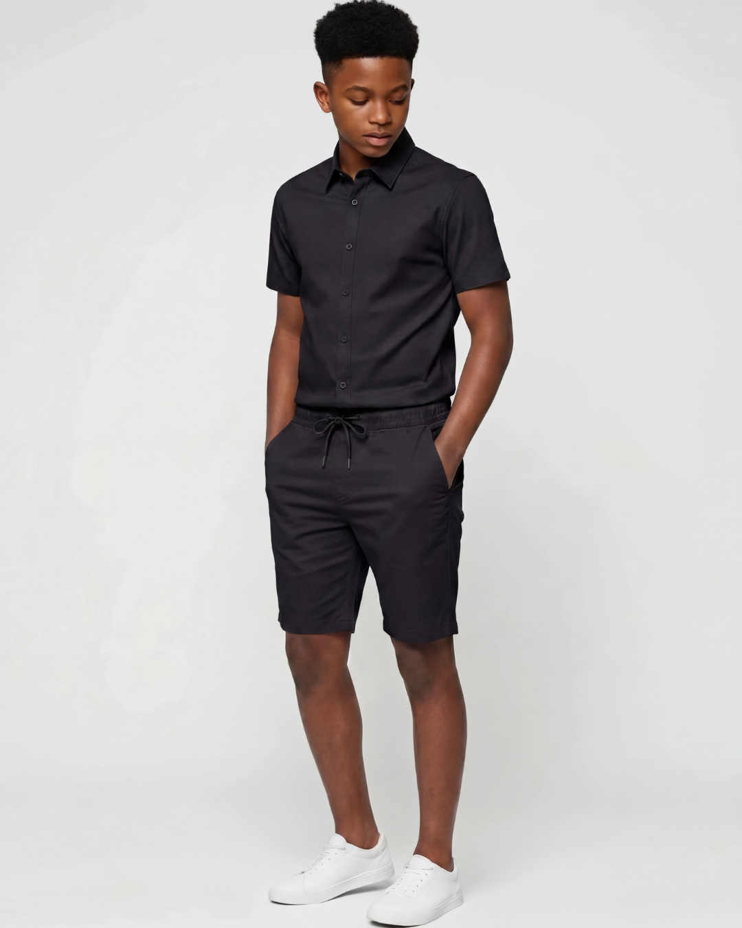 Boys' Drawstring Chino Shorts + Short-Sleeve Overshirt Set