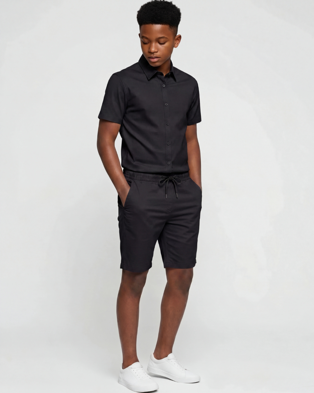 Boys' Drawstring Chino Shorts + Short-Sleeve Overshirt Set