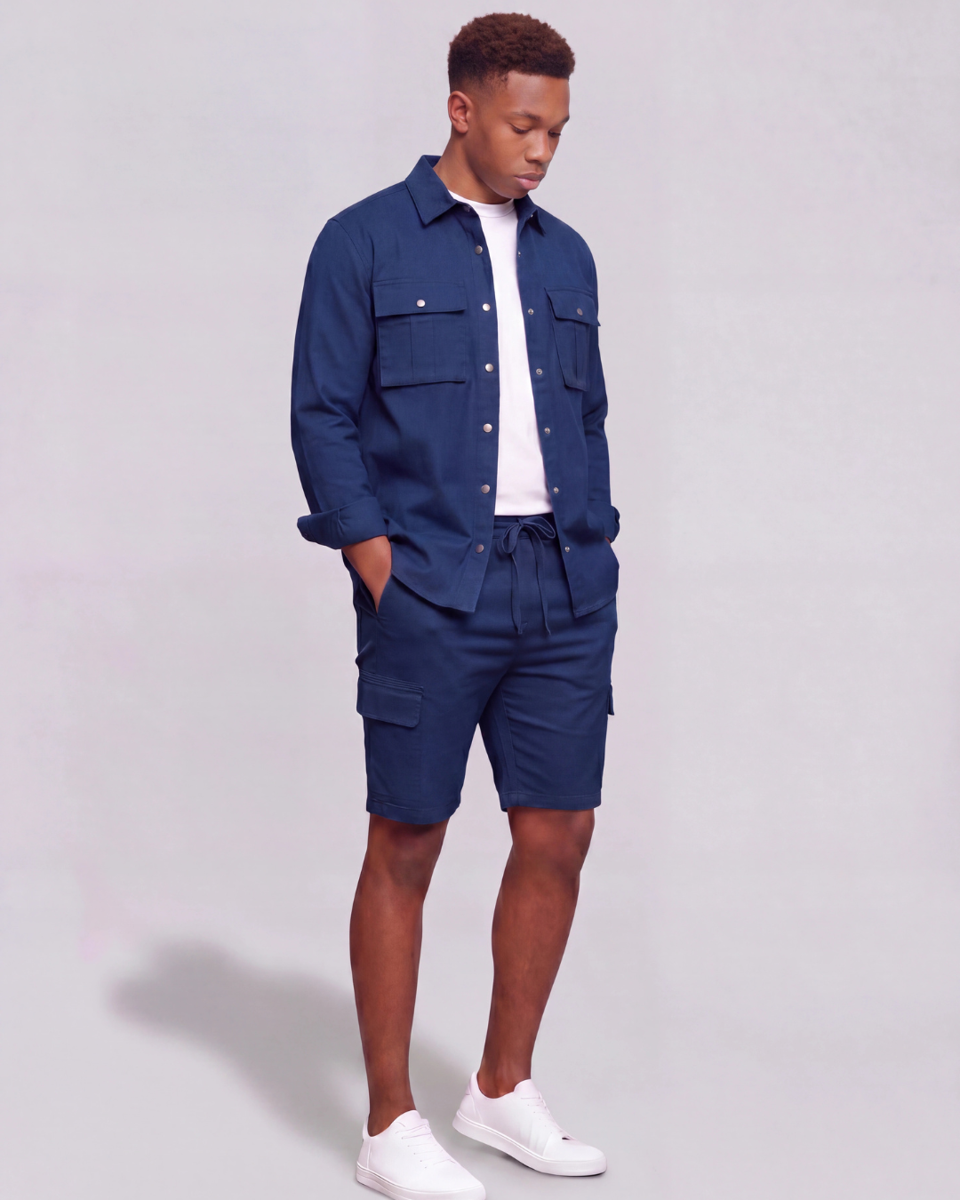 Boys' Tapered Cargo Shorts + Long-Line Overshirt Set