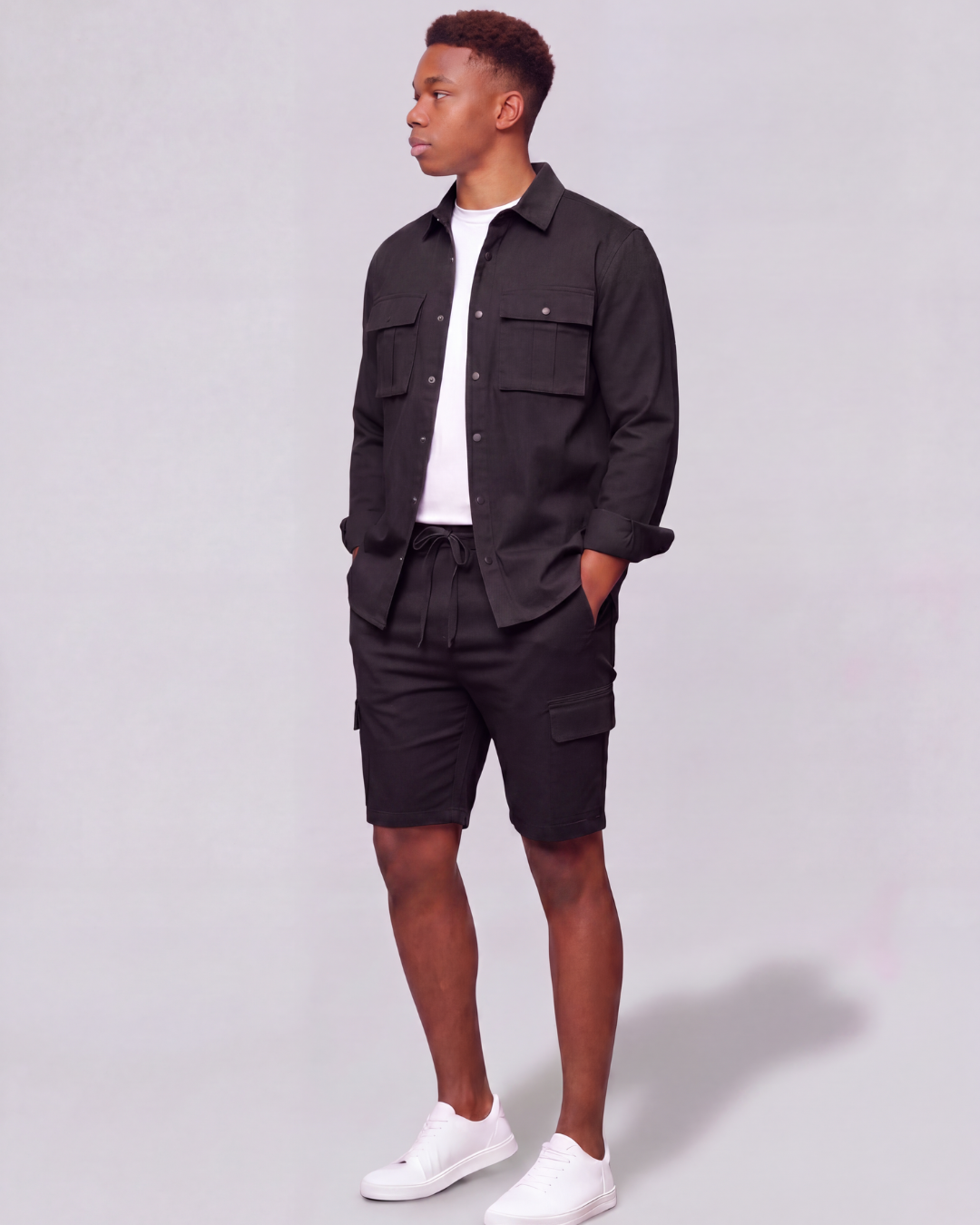 Boys' Tapered Cargo Shorts + Long-Line Overshirt Set