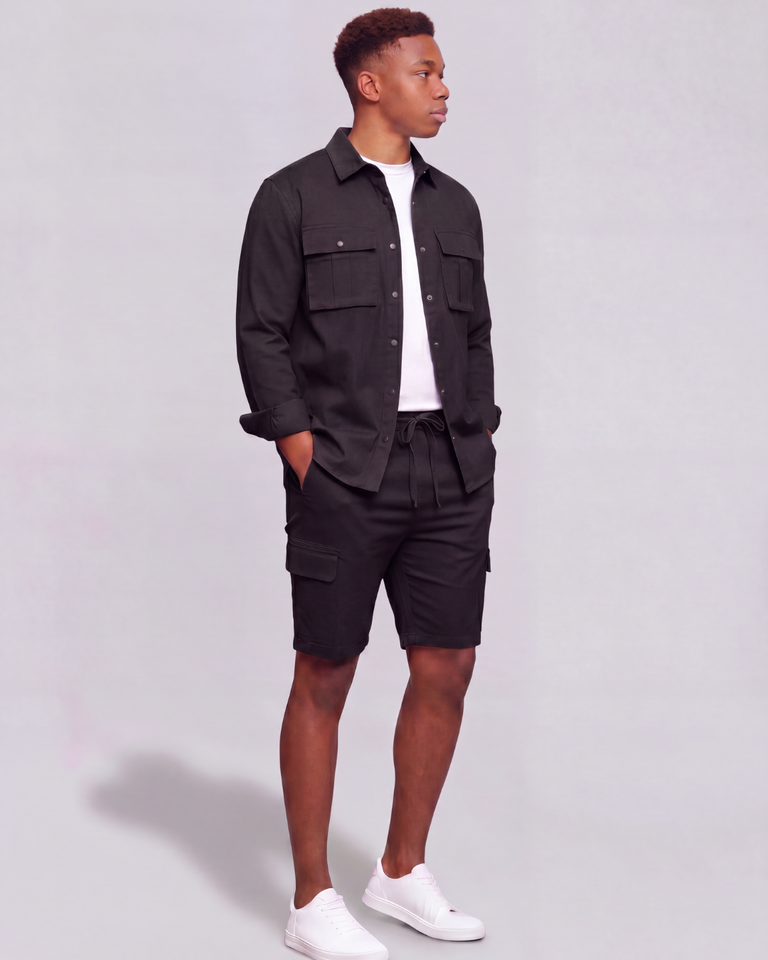 Boys' Tapered Cargo Shorts + Long-Line Overshirt Set
