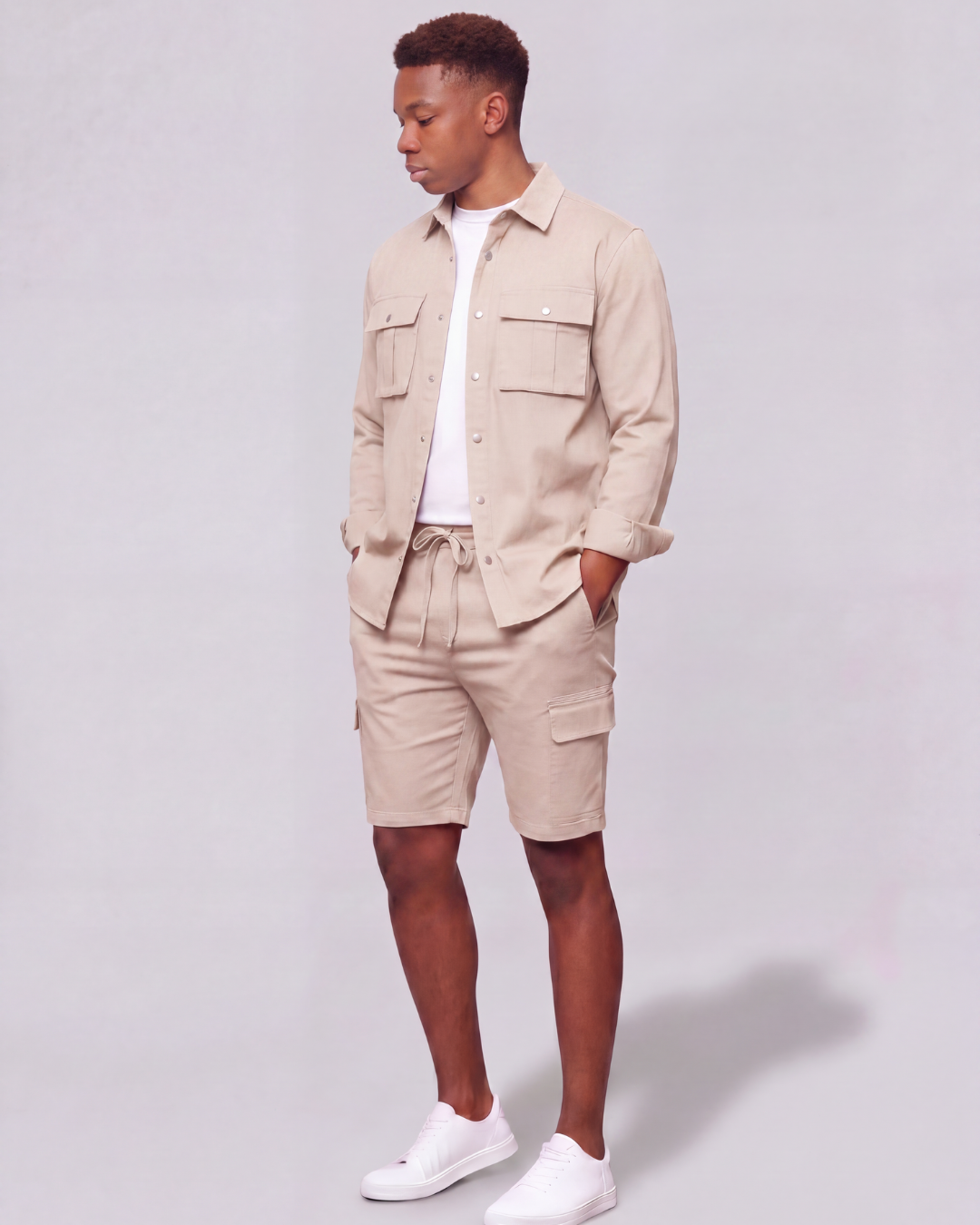 Boys' Tapered Cargo Shorts + Long-Line Overshirt Set