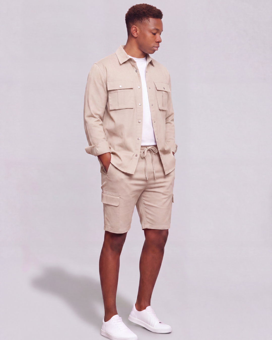 Boys' Tapered Cargo Shorts + Long-Line Overshirt Set