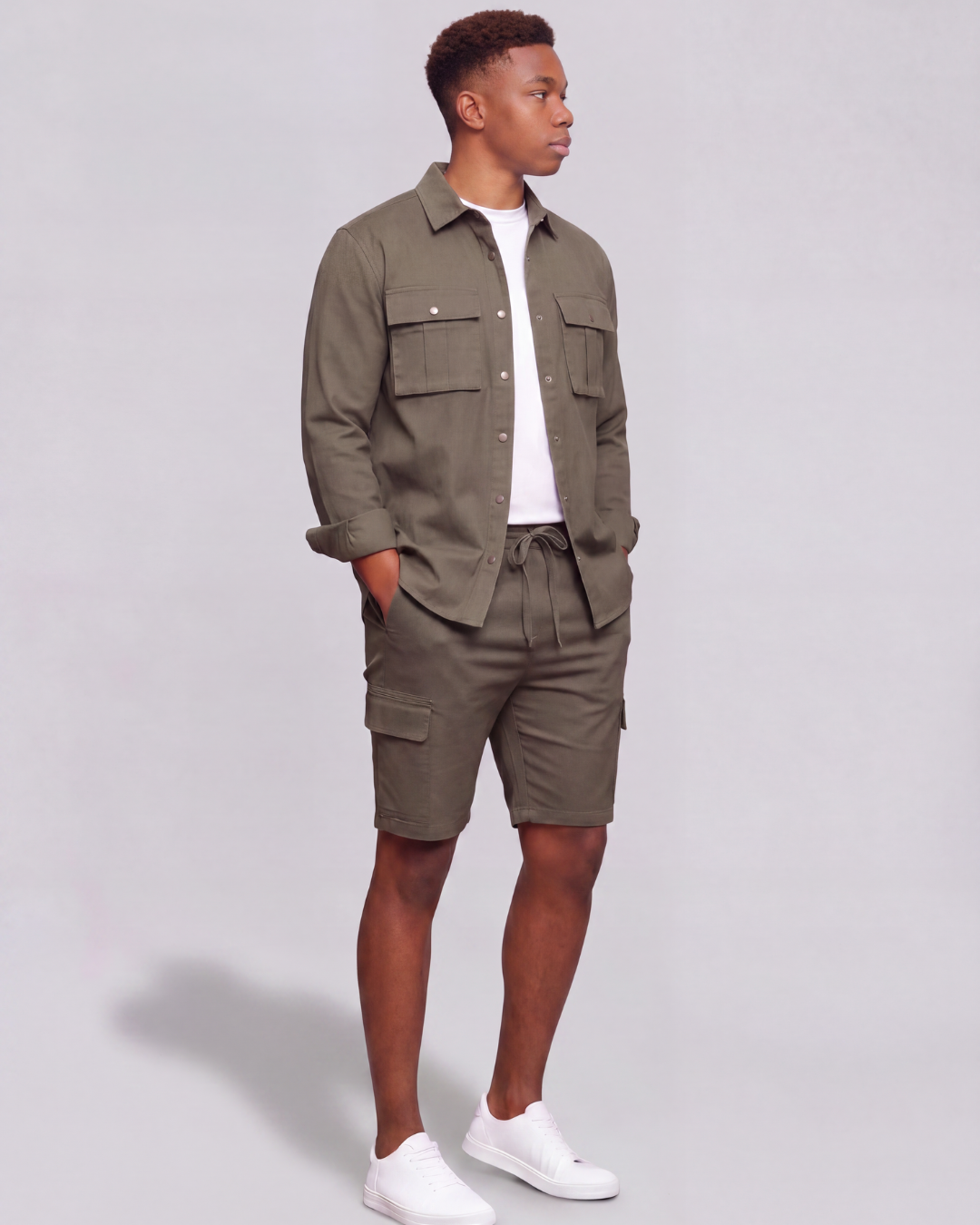 Boys' Tapered Cargo Shorts + Long-Line Overshirt Set