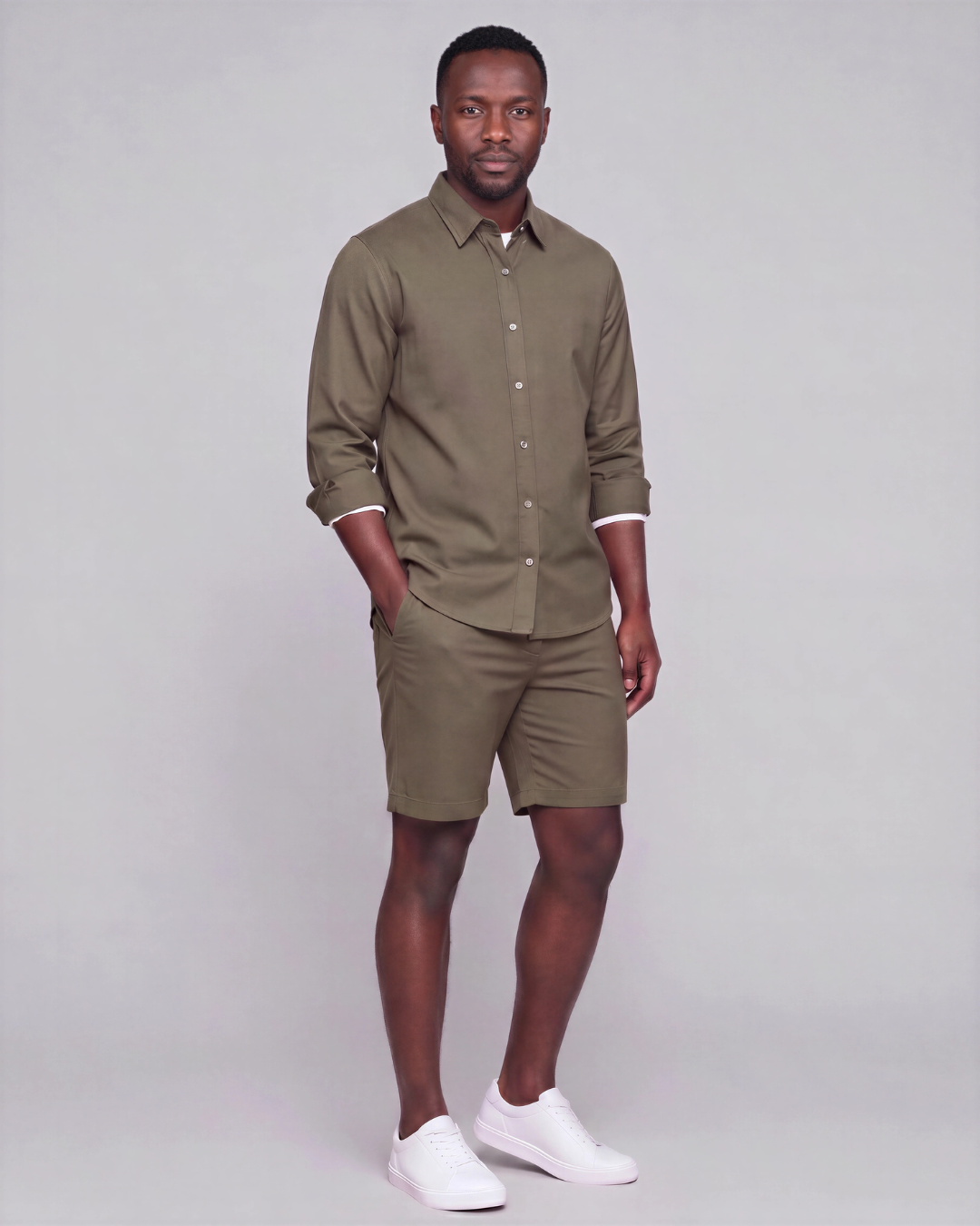 Men's Classic Chino Shorts + Classic Long-Sleeve Overshirt Set