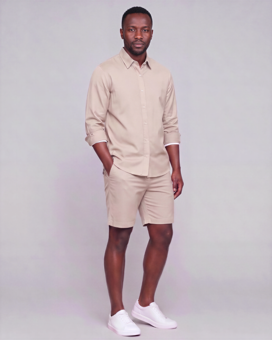 Men's Classic Chino Shorts + Classic Long-Sleeve Overshirt Set