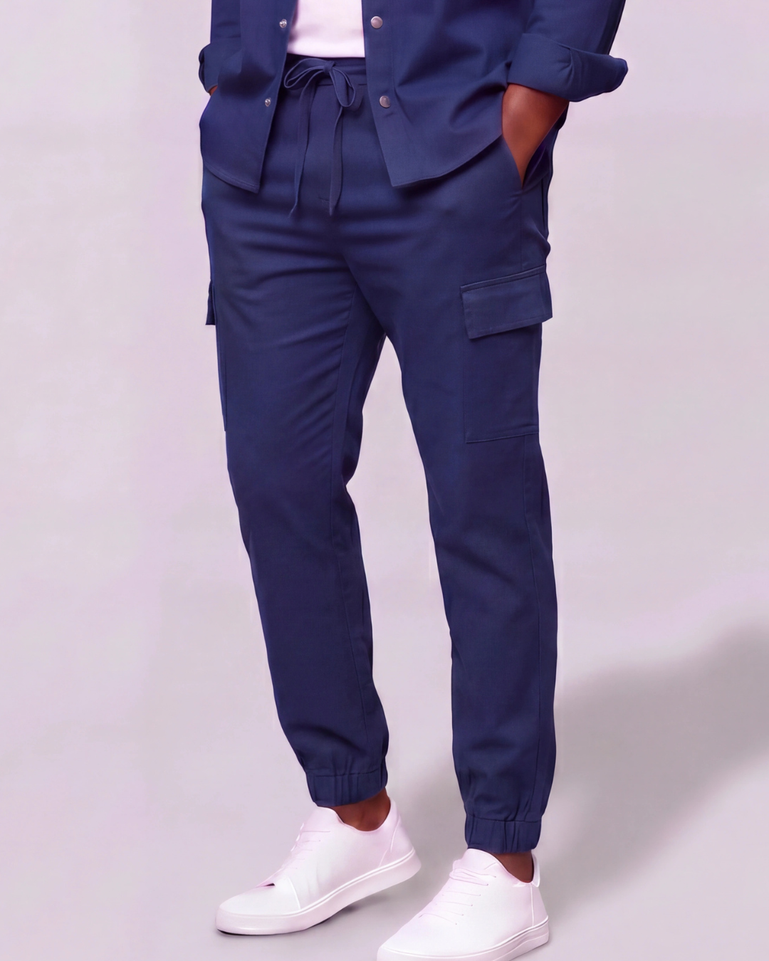 Men's Cotton Twill Cargo Tapered Pants + Long-Line Overshirt Set