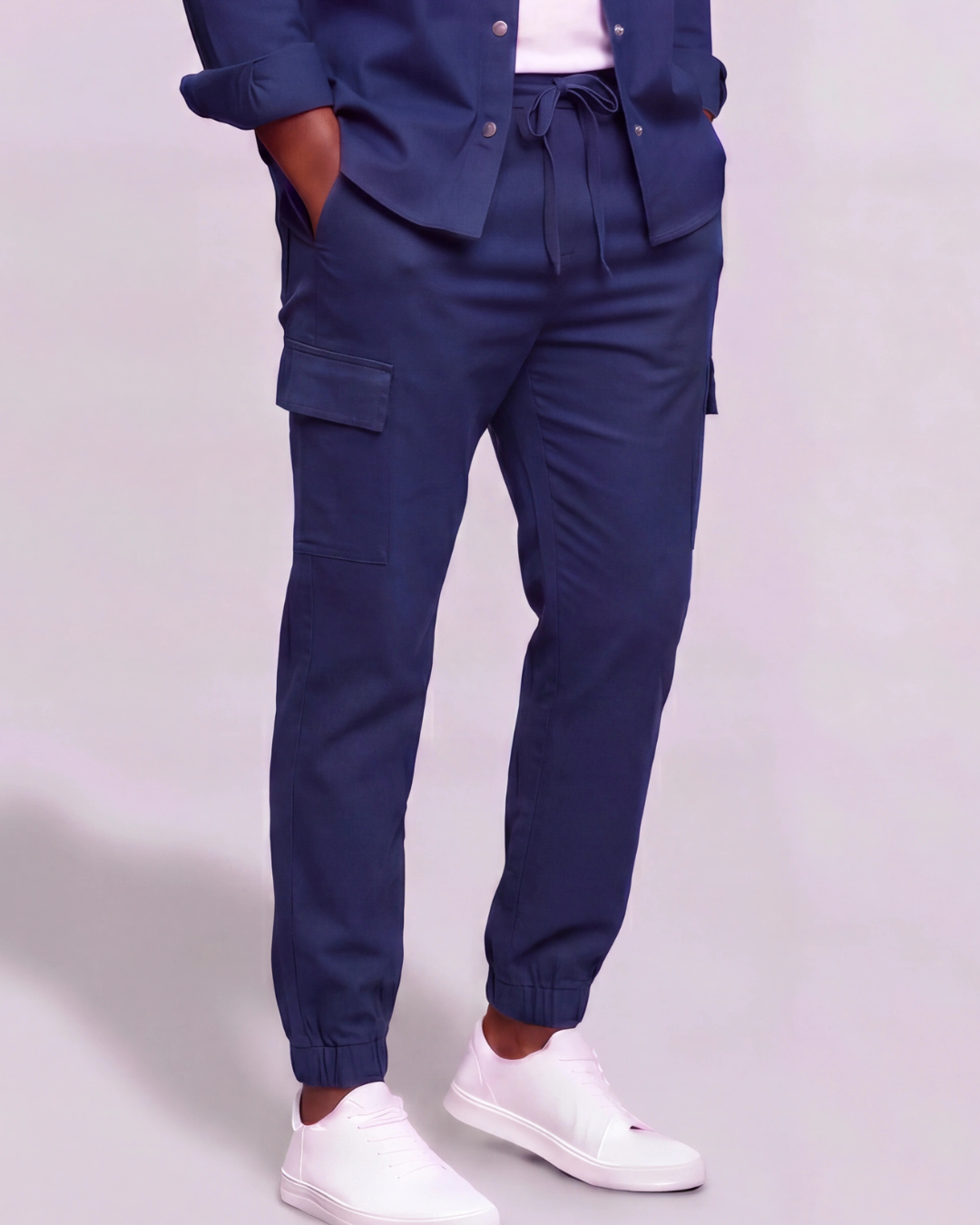 Men's Cotton Twill Cargo Tapered Pants + Long-Line Overshirt Set
