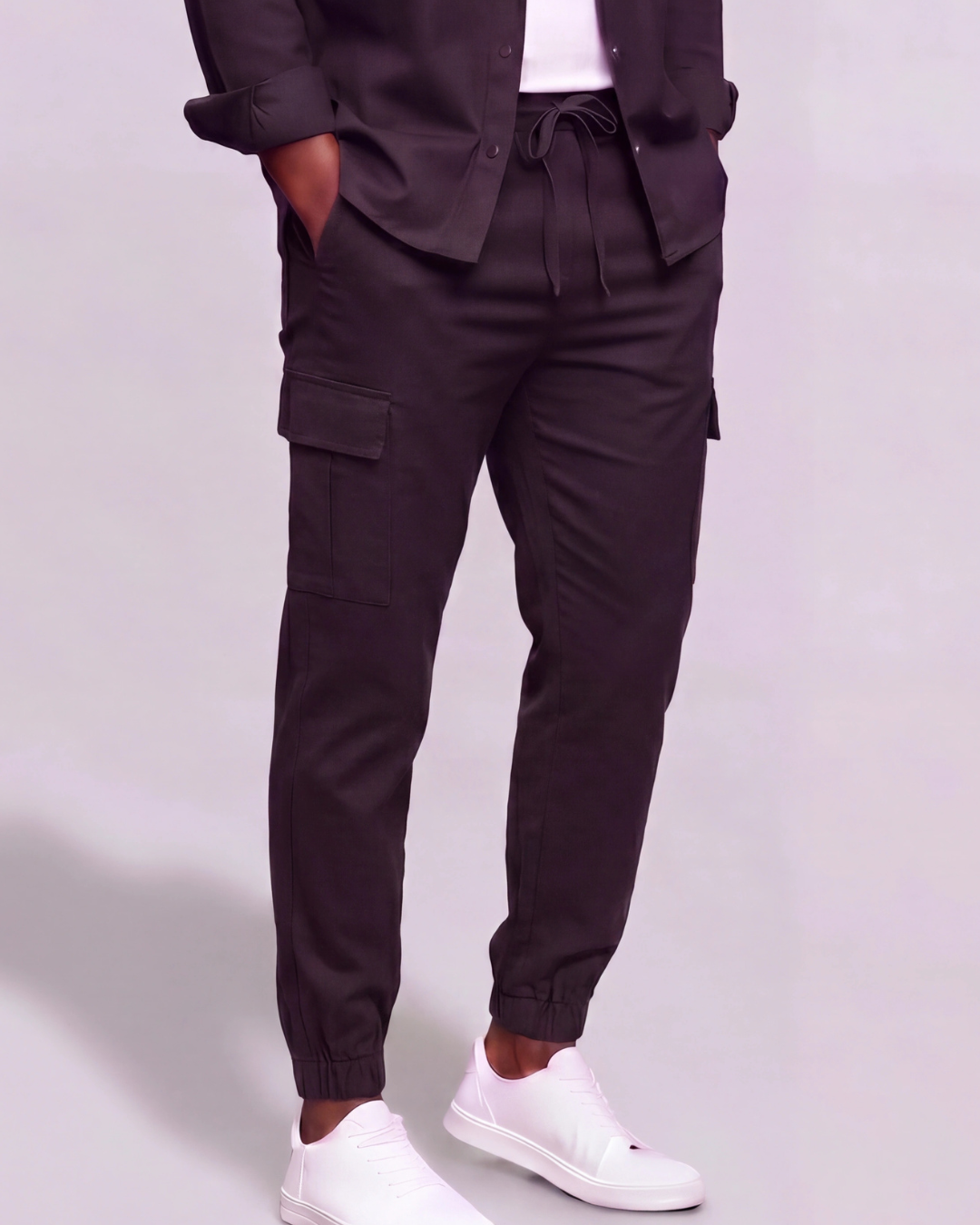 Men's Cotton Twill Cargo Tapered Pants + Long-Line Overshirt Set
