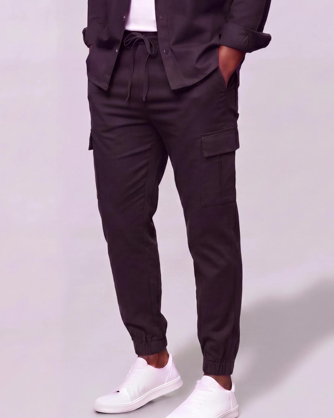 Men's Cotton Twill Cargo Tapered Pants + Long-Line Overshirt Set