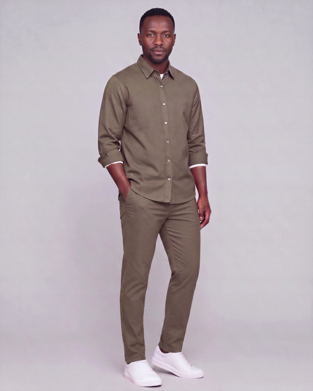 Men's Classic Chino Pants + Classic Long-Sleeve Overshirt Set