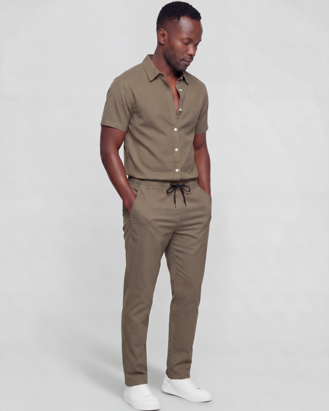 Men's Drawstring Chino Pants + Short-Sleeve Overshirt Set