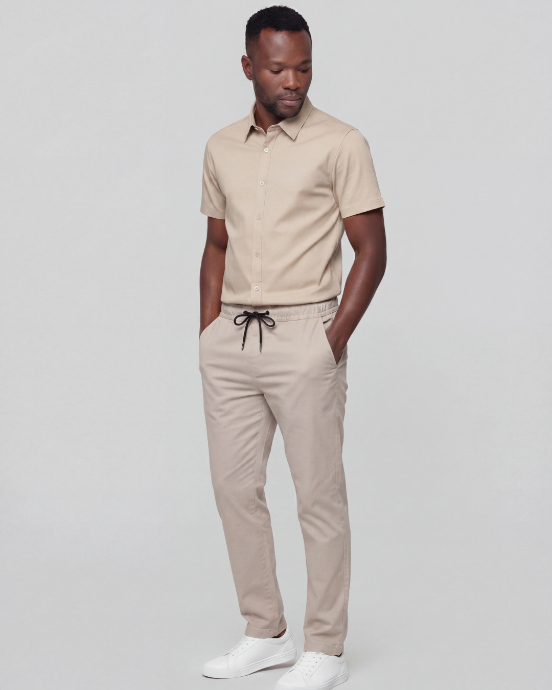 Men's Drawstring Chino Pants + Short-Sleeve Overshirt Set