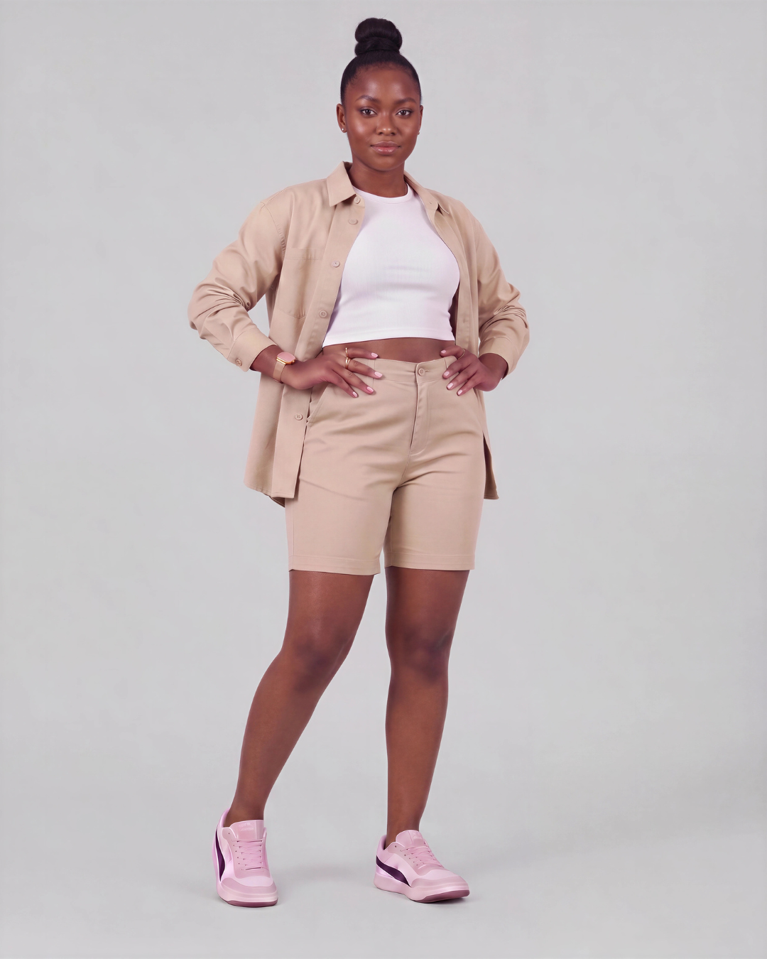 Women's Classic Chino Shorts + Classic Long-Sleeve Overshirt Set