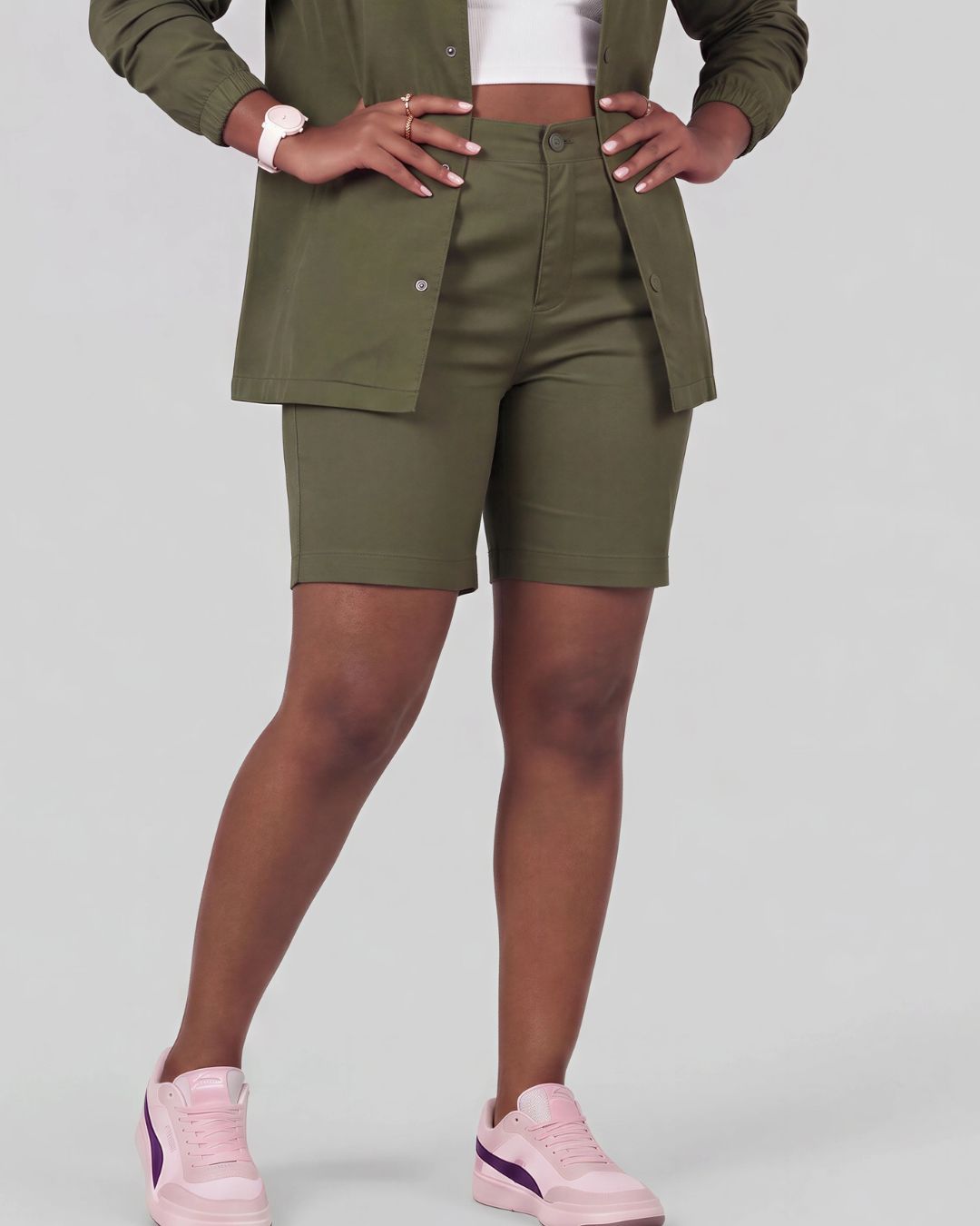 Women's Classic Chino Shorts + Classic Long-Sleeve Overshirt Set
