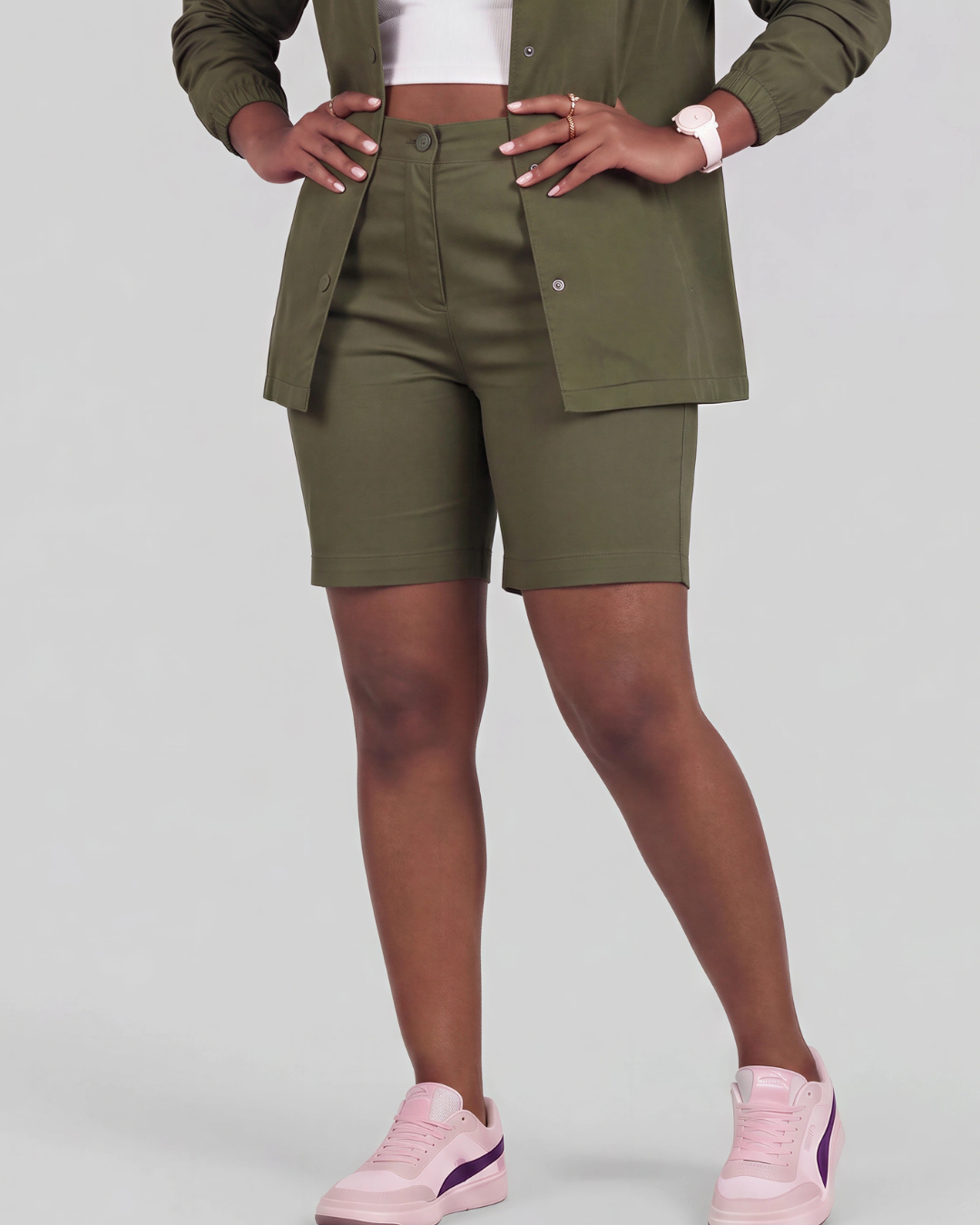 Women's Classic Chino Shorts + Classic Long-Sleeve Overshirt Set