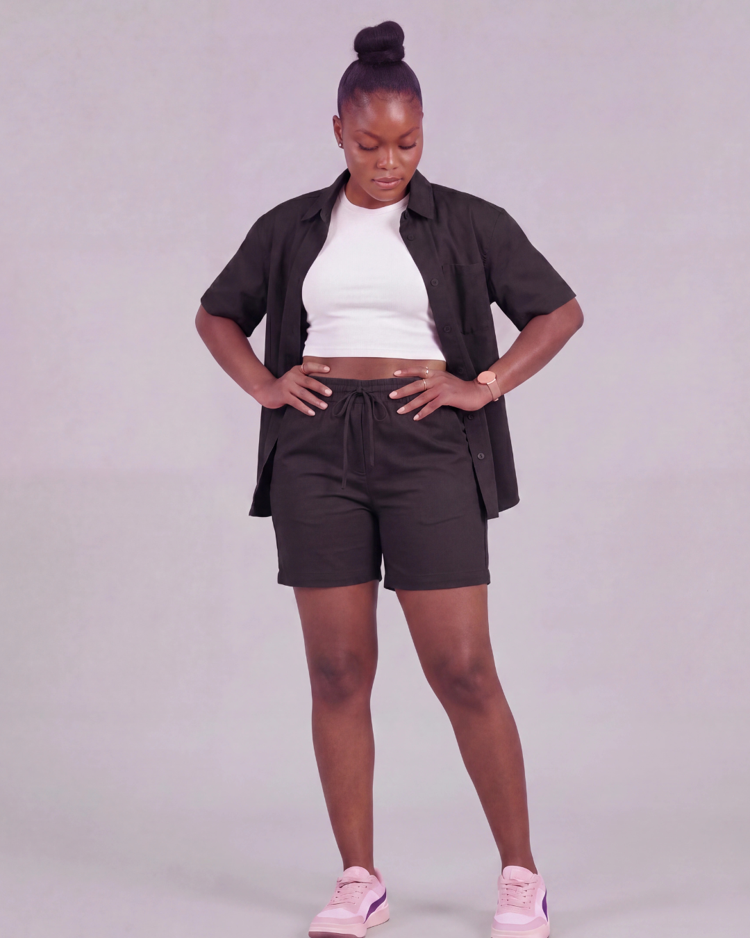 Women's Drawstring Chino Shorts + Short-Sleeve Overshirt Set