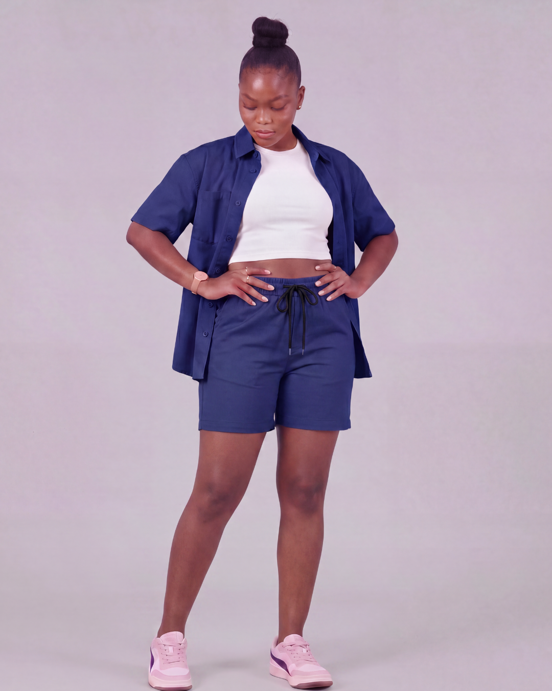 Women's Drawstring Chino Shorts + Short-Sleeve Overshirt Set