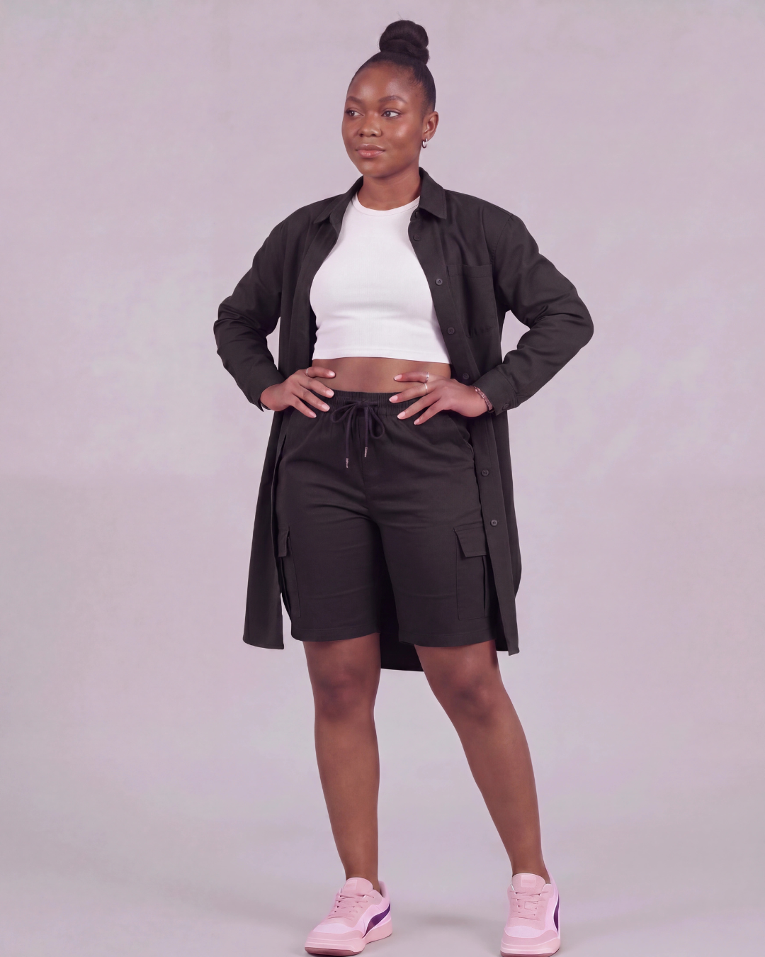 Women's Tapered Cargo Shorts + Long-Line Overshirt Set