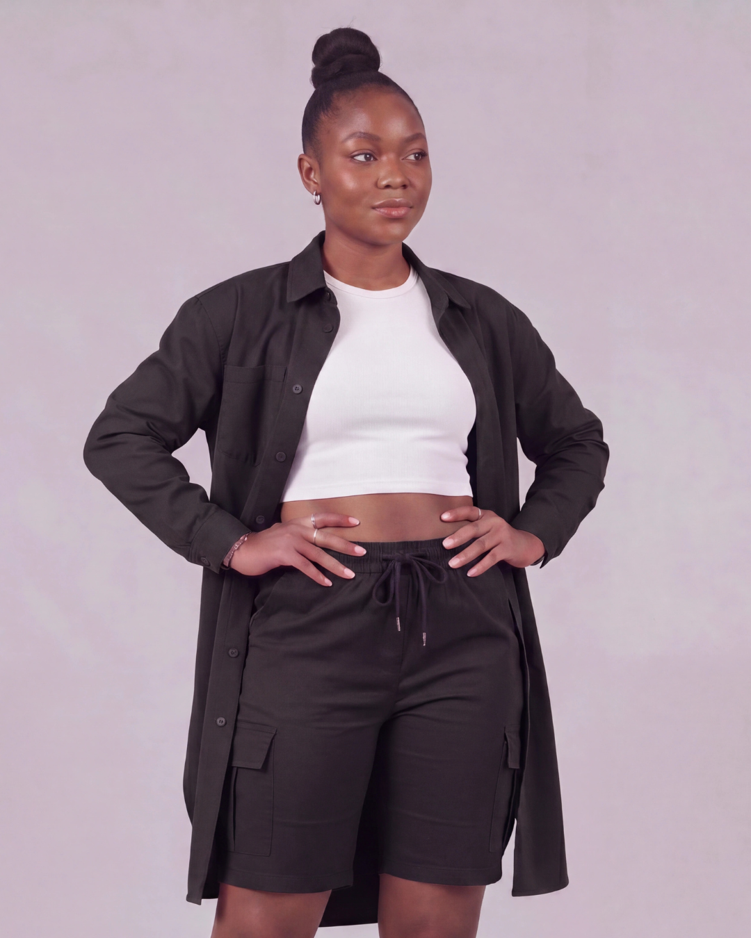 Women's Tapered Cargo Shorts + Long-Line Overshirt Set