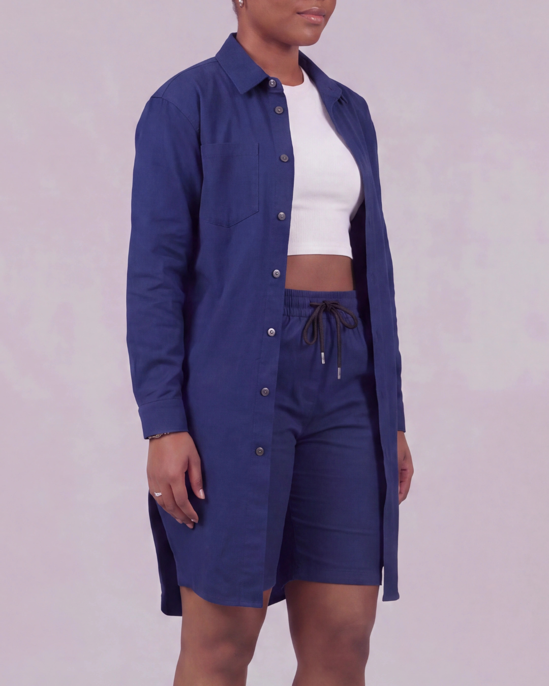 Women's Tapered Cargo Shorts + Long-Line Overshirt Set