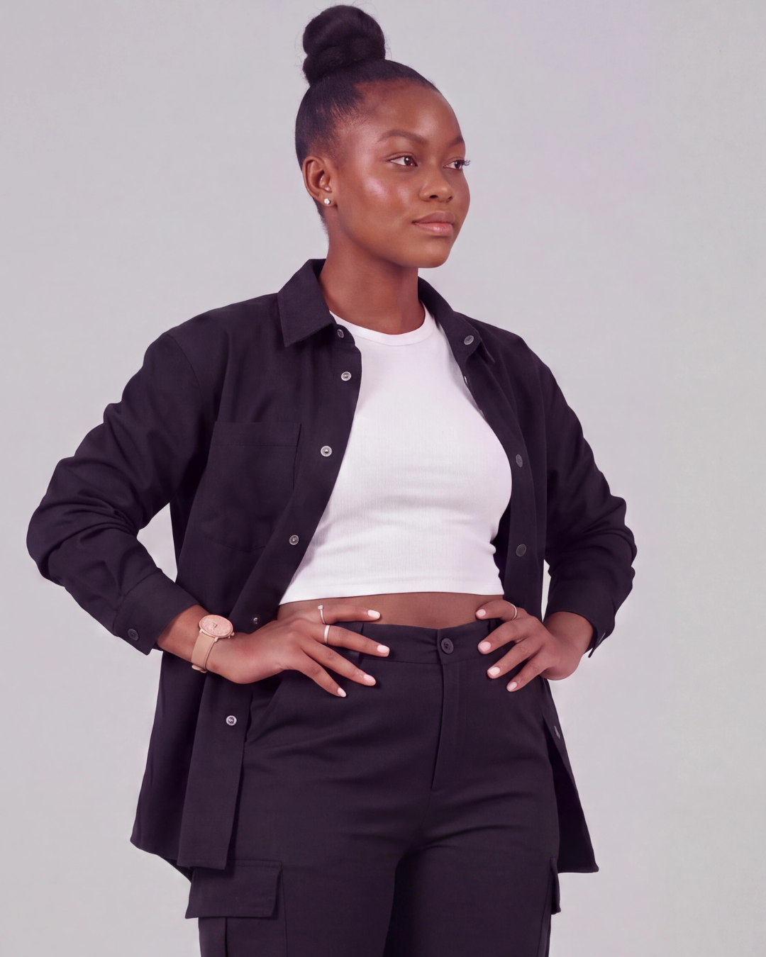 Women's Relaxed Cargo Shorts + Snap-Button Overshirt Set