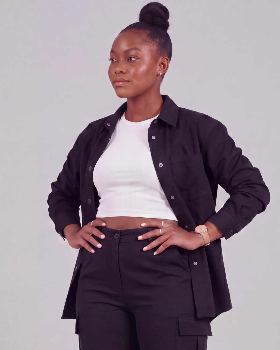 Women's Relaxed Cargo Shorts + Snap-Button Overshirt Set