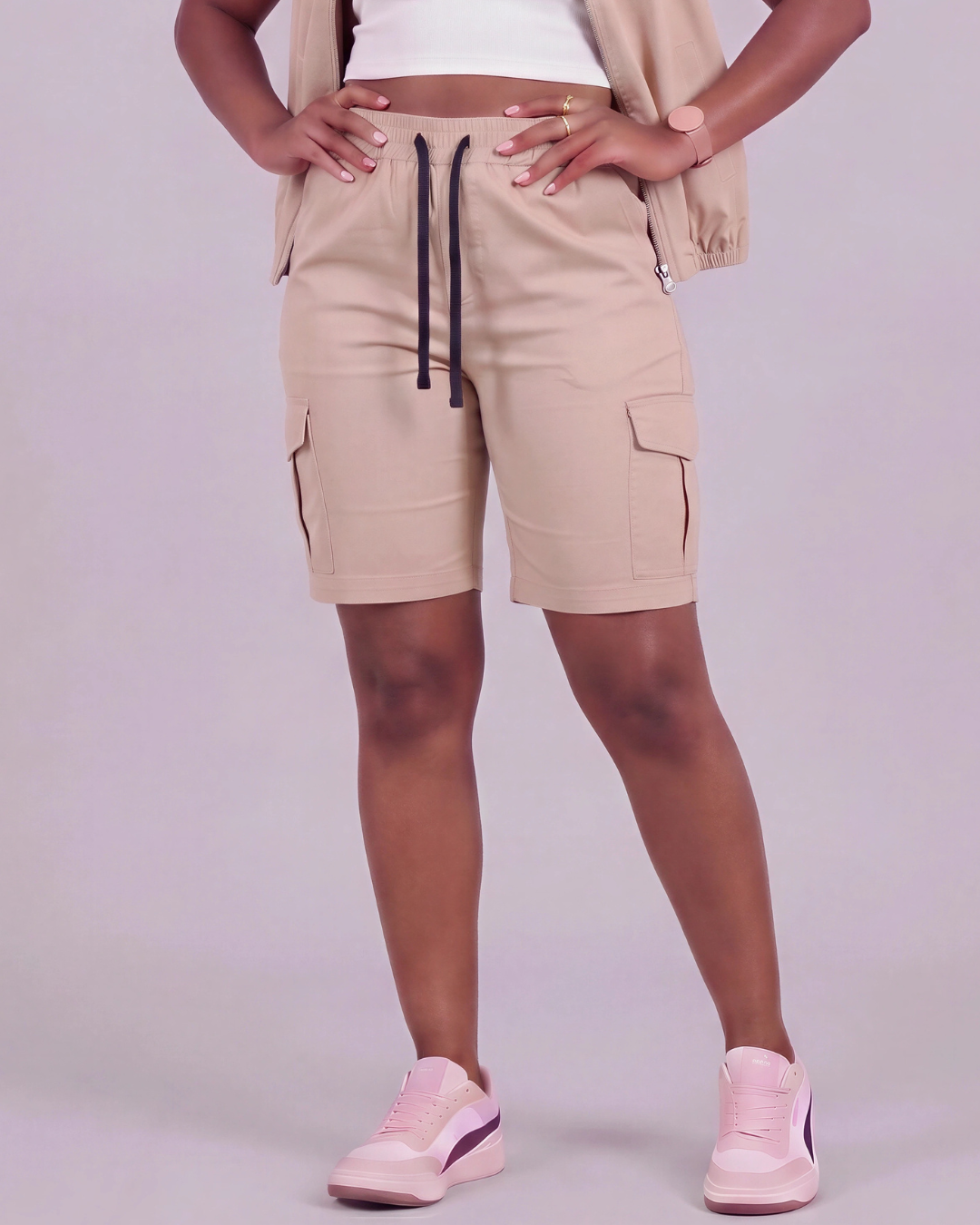 Women's Tapered Cargo Shorts + Twill Vest Set
