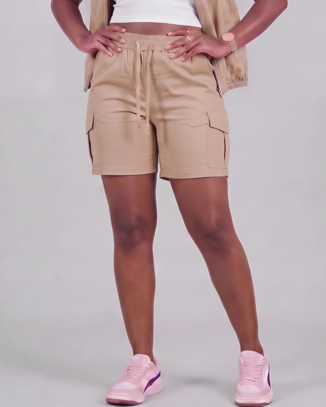 Women's Tapered Cargo Shorts + Twill Vest Set