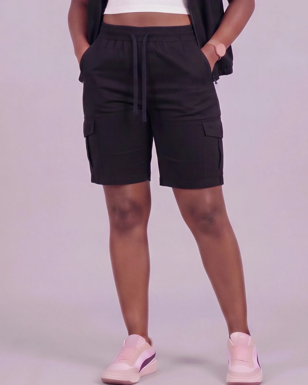 Women's Tapered Cargo Shorts + Twill Vest Set