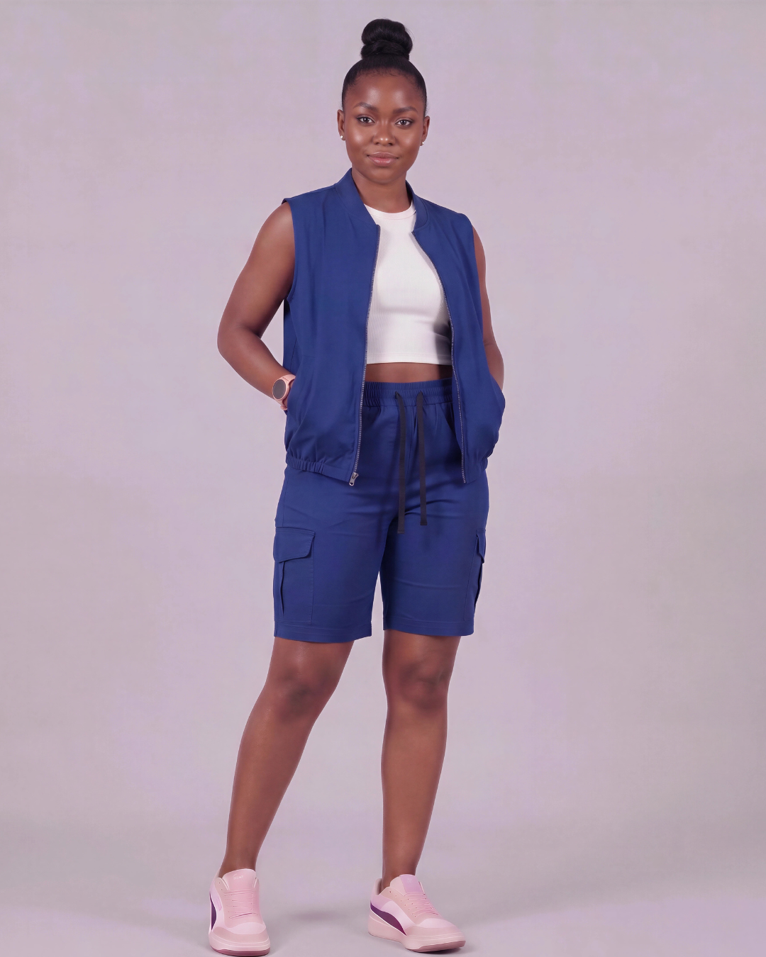 Women's Tapered Cargo Shorts + Twill Vest Set