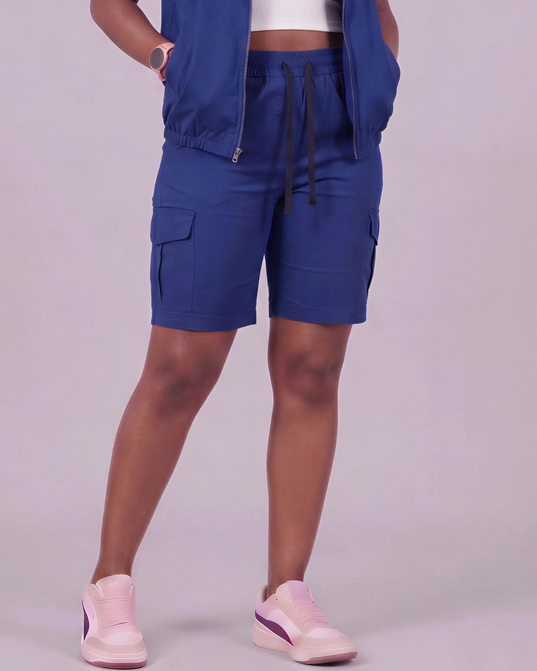 Women's Tapered Cargo Shorts + Twill Vest Set