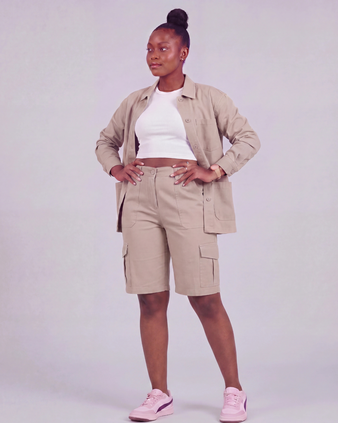 Women's Relaxed Cargo Shorts + Chore Jacket Set