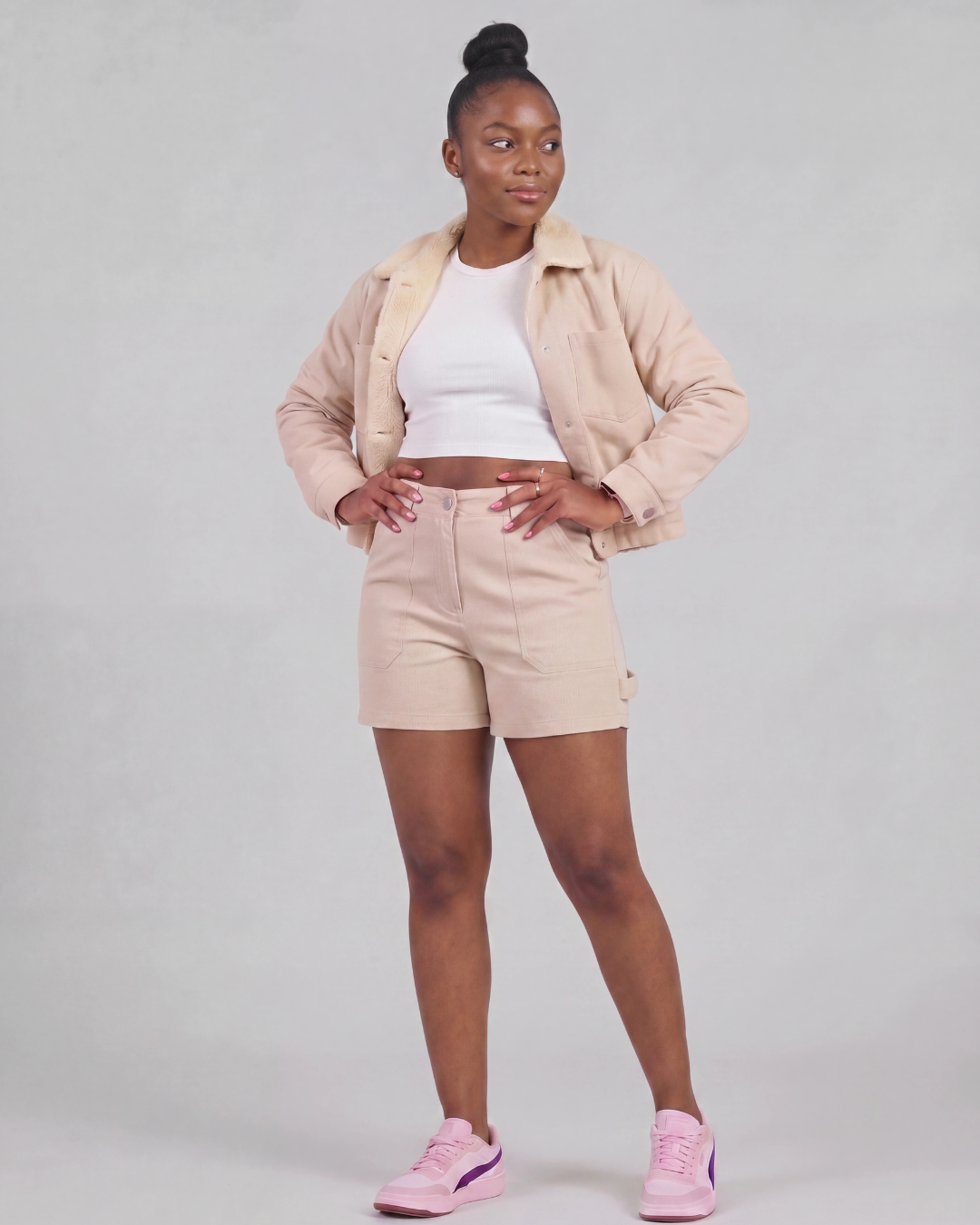 Women's Carpenter Utility Shorts + Sherpa-Lined Chore Jacket Set