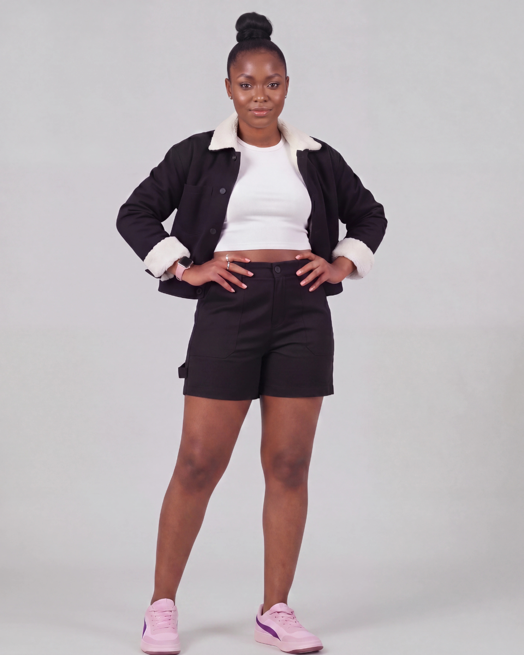Women's Carpenter Utility Shorts + Sherpa-Lined Chore Jacket Set