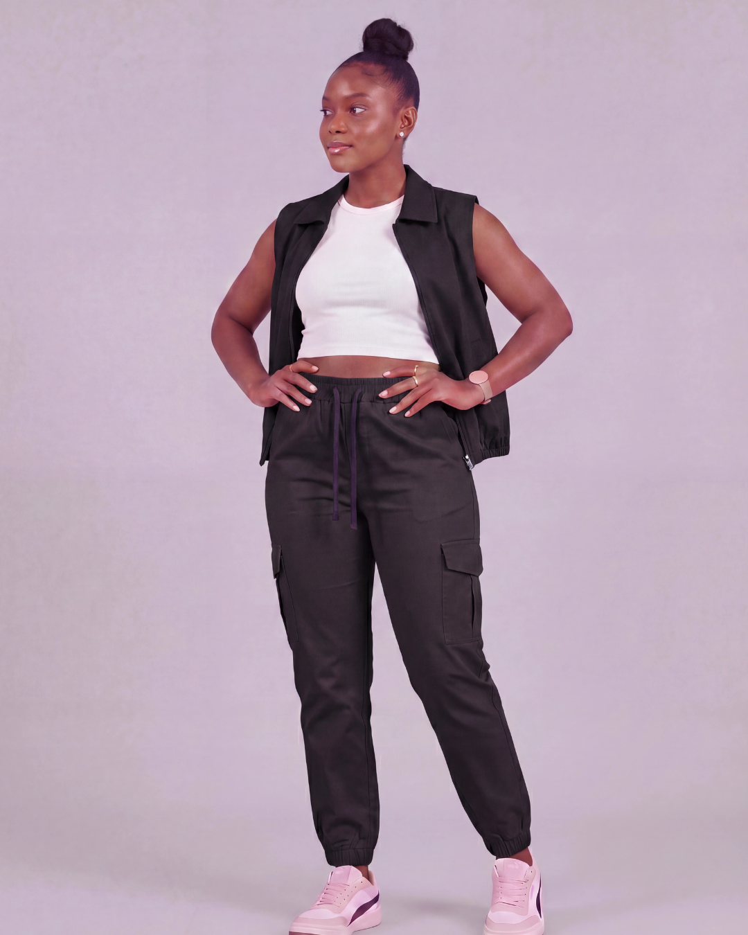 Women's Tapered Cargo Pants + Twill Vest Set