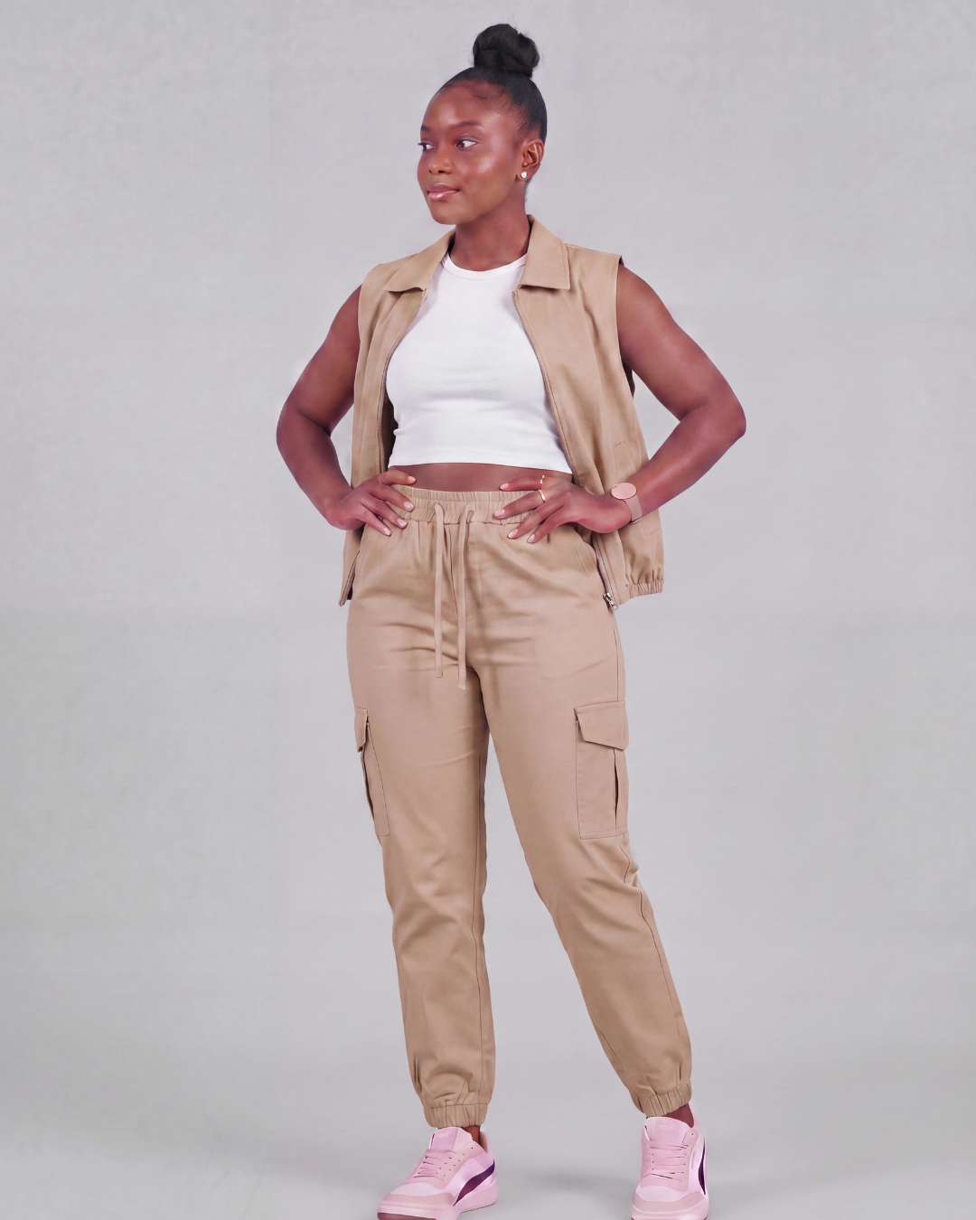 Women's Tapered Cargo Pants + Twill Vest Set